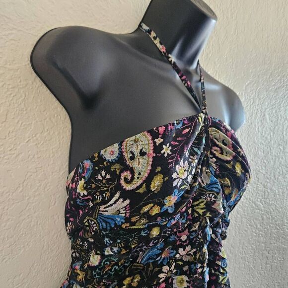 NWOT Zara Ruched Flower Halter Mini Dress - Picture 3 of 9